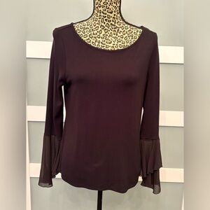 Chic Black Blouse with Flared, Sheer Sleeves, size M, brand ZoZo